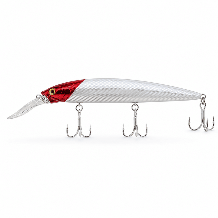 Lucana Sparrow 132mm 21.8g Suspending Minnow Lure - Red Head Milk