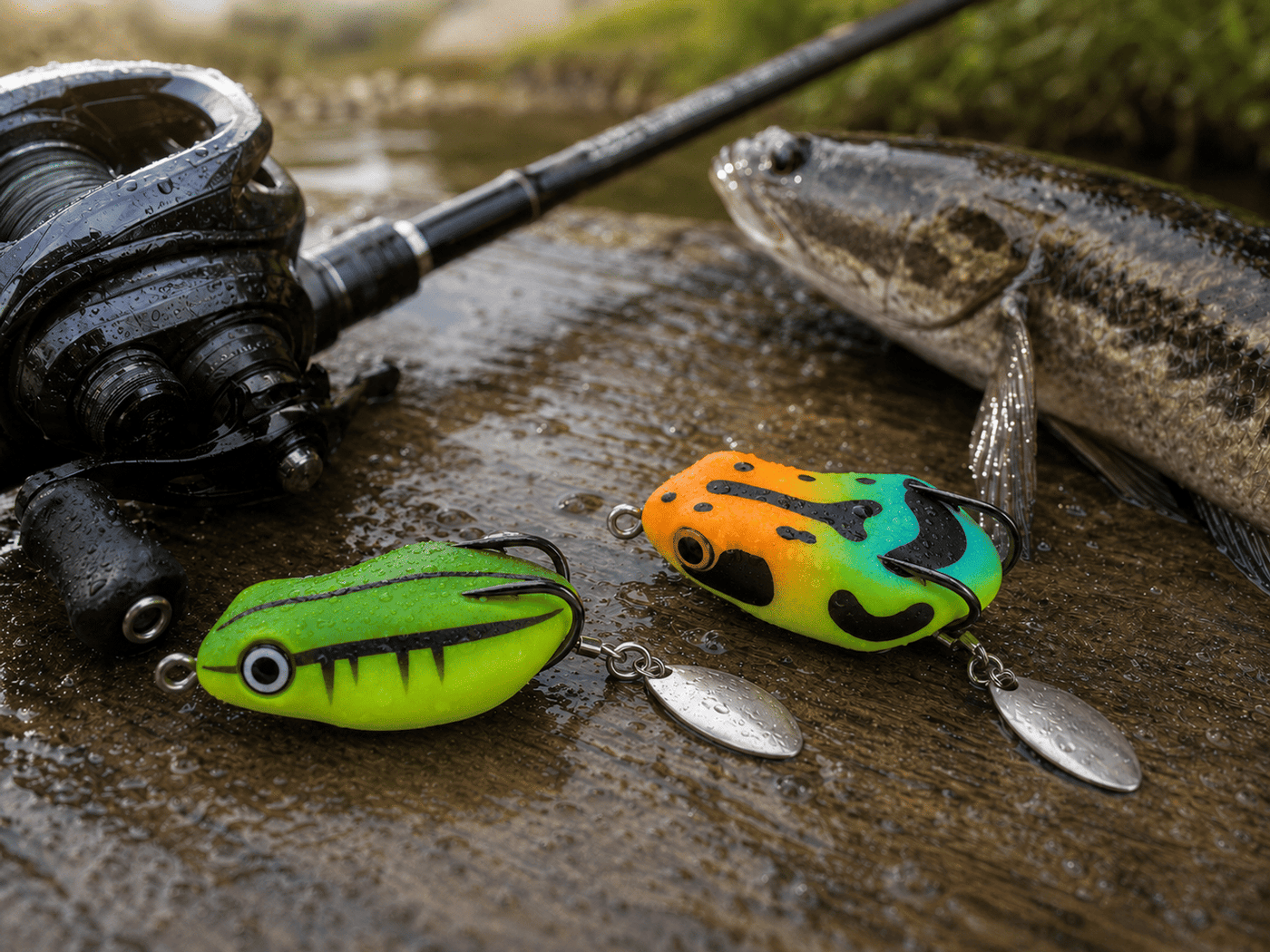 IZZAWA Realistic Frog Lure 2pc – Mulit Green | Topwater Soft Bait | 4.5cm 8.5g | Deadly for Snakehead, Murrel & Bass