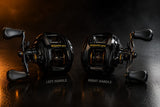 Original Majestic Pro baitcasting reel left and right handle reference.
