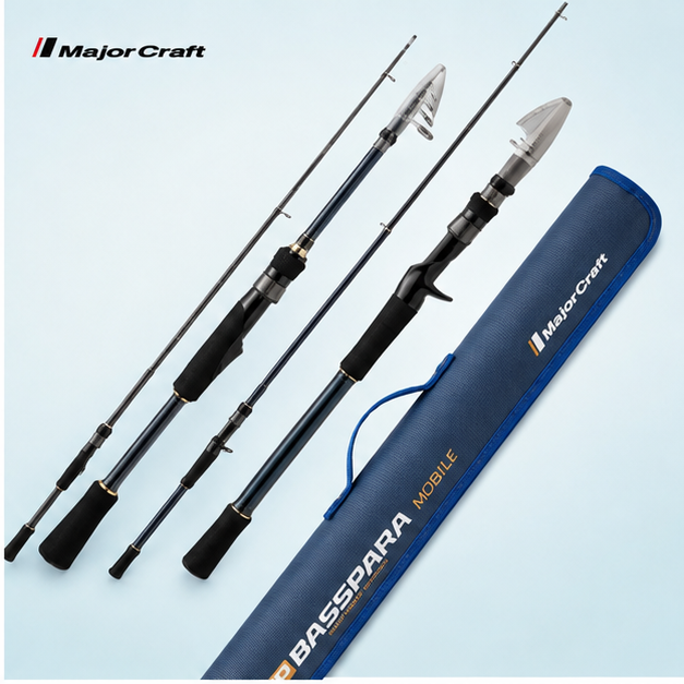 MajorCraft Basspara telescopic baitcasting travel rod — technical detail view