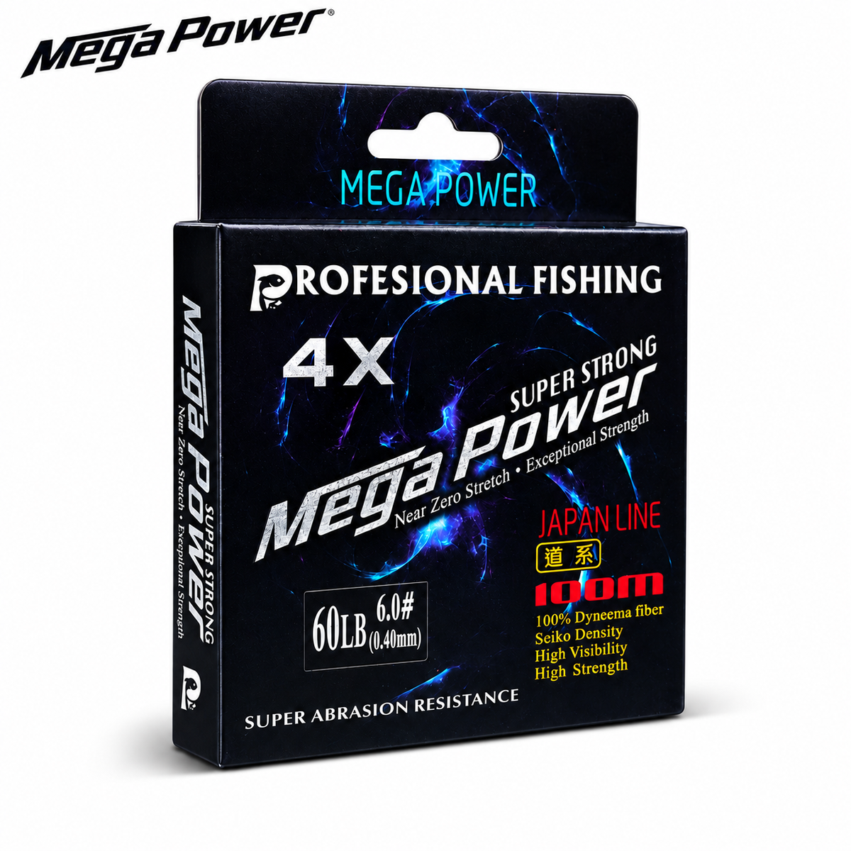 Mega Power 4X braided fishing line 60LB 0.40mm 100m main product image.