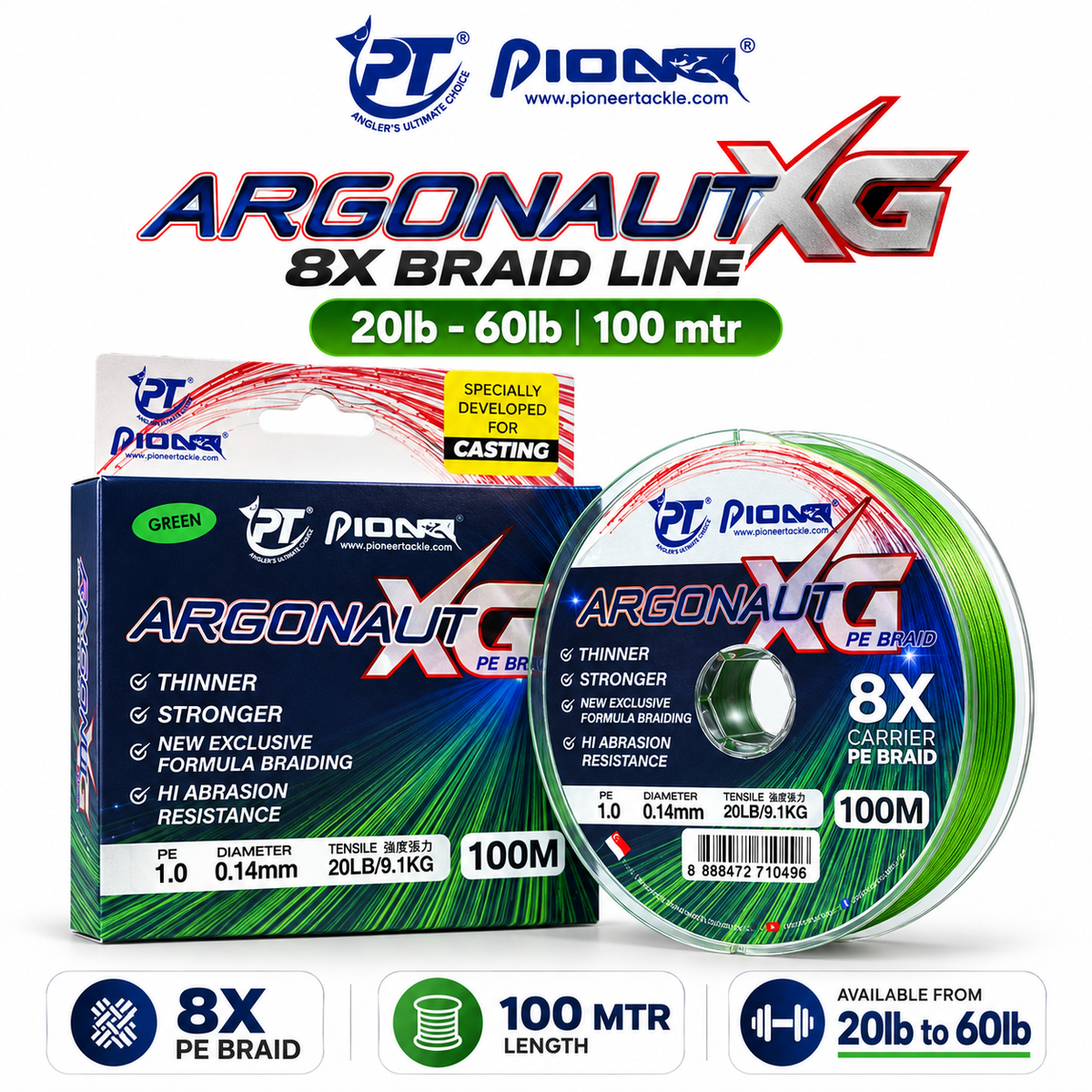 Pioneer Argonaut XG 8X braid line 100m main image.
