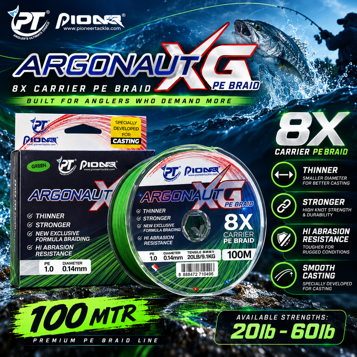 Pioneer Argonaut XG 8X braid line promotional image.
