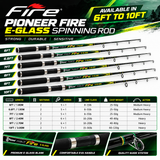Pioneer Fire E-Glass Spinning Rod specifications.