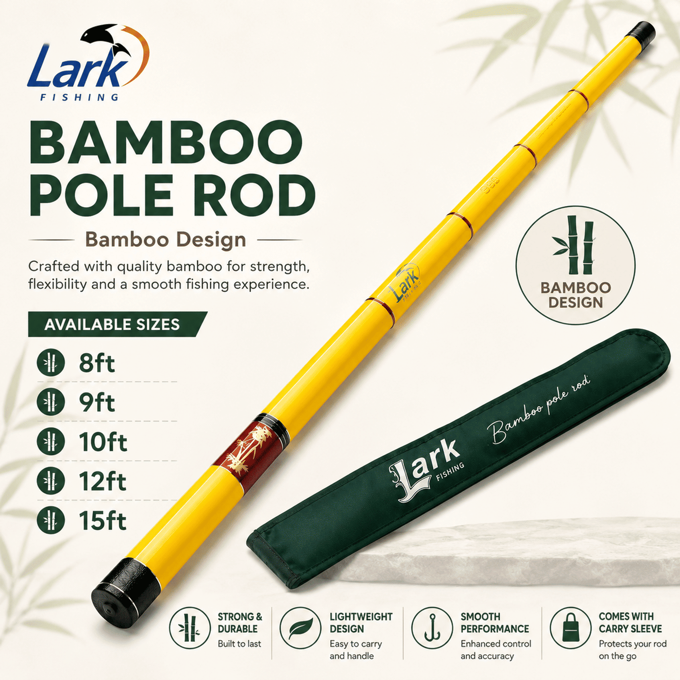 Lark Fishing Bamboo Pole Rod 15ft – Bamboo Design Telescopic Pole Rod