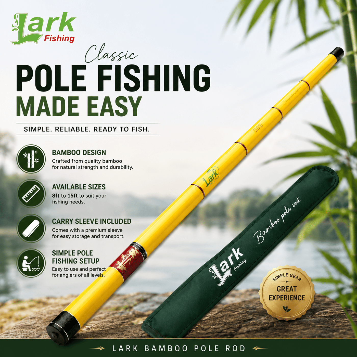 Lark Fishing Bamboo Pole Rod 15ft – Bamboo Design Telescopic Pole Rod