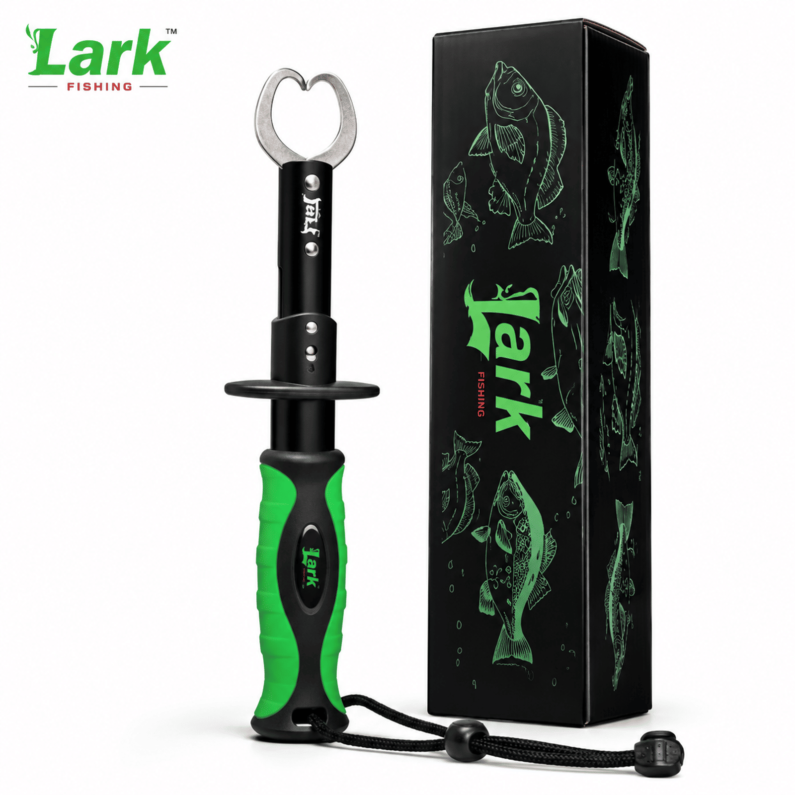 Lark Fishing Fish Lip Gripper with Wrist Lanyard – Black & Green