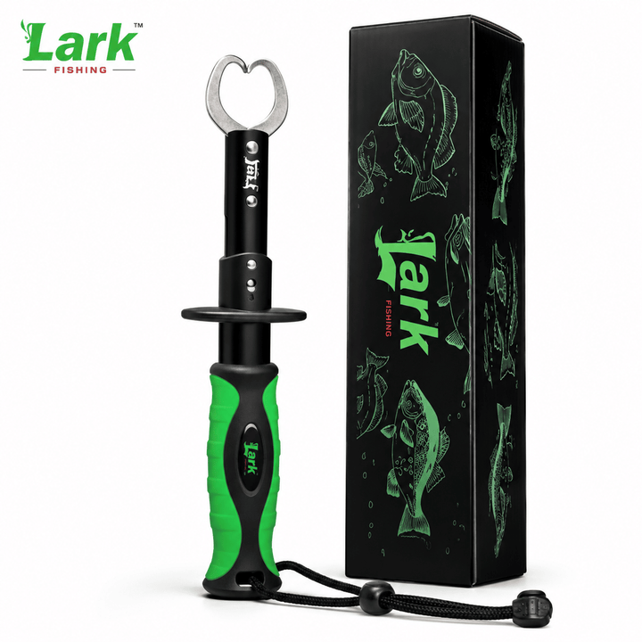 Lark Fishing Fish Lip Gripper with Wrist Lanyard – Black & Green