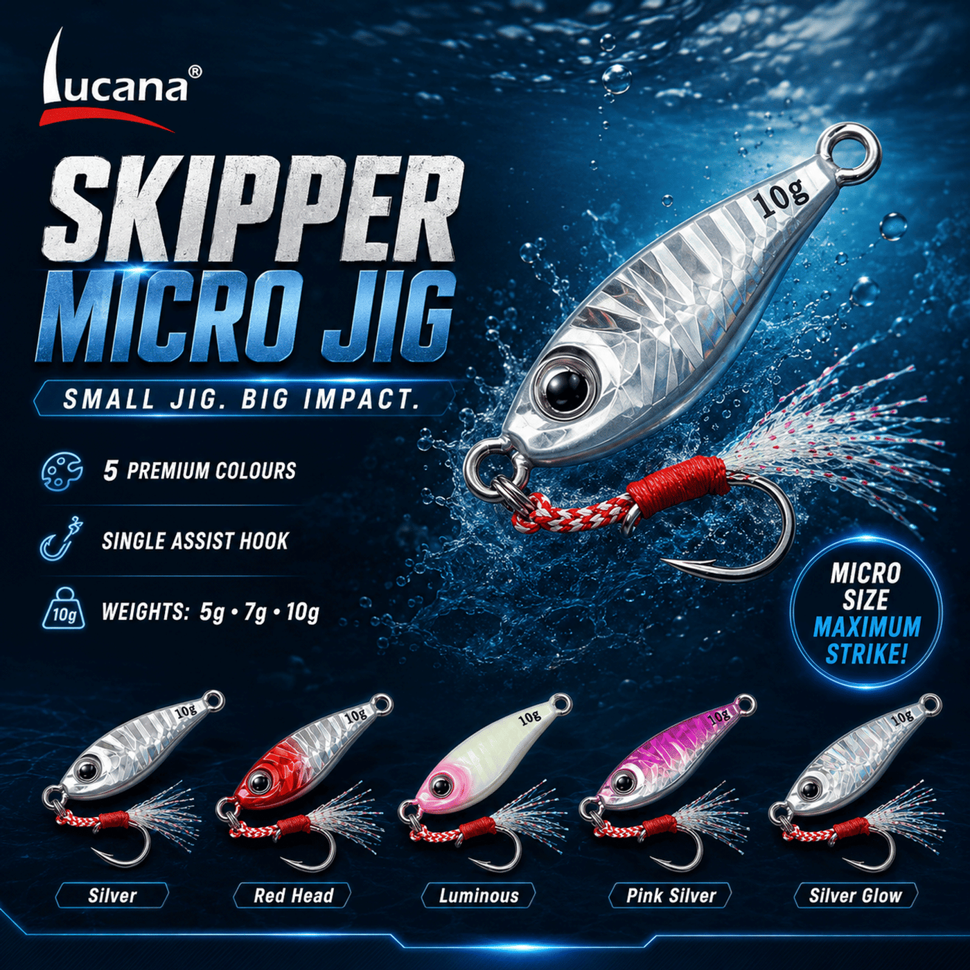 Lucana Skipper Micro Jig 10G - Silver Glow | Single Assist Hook