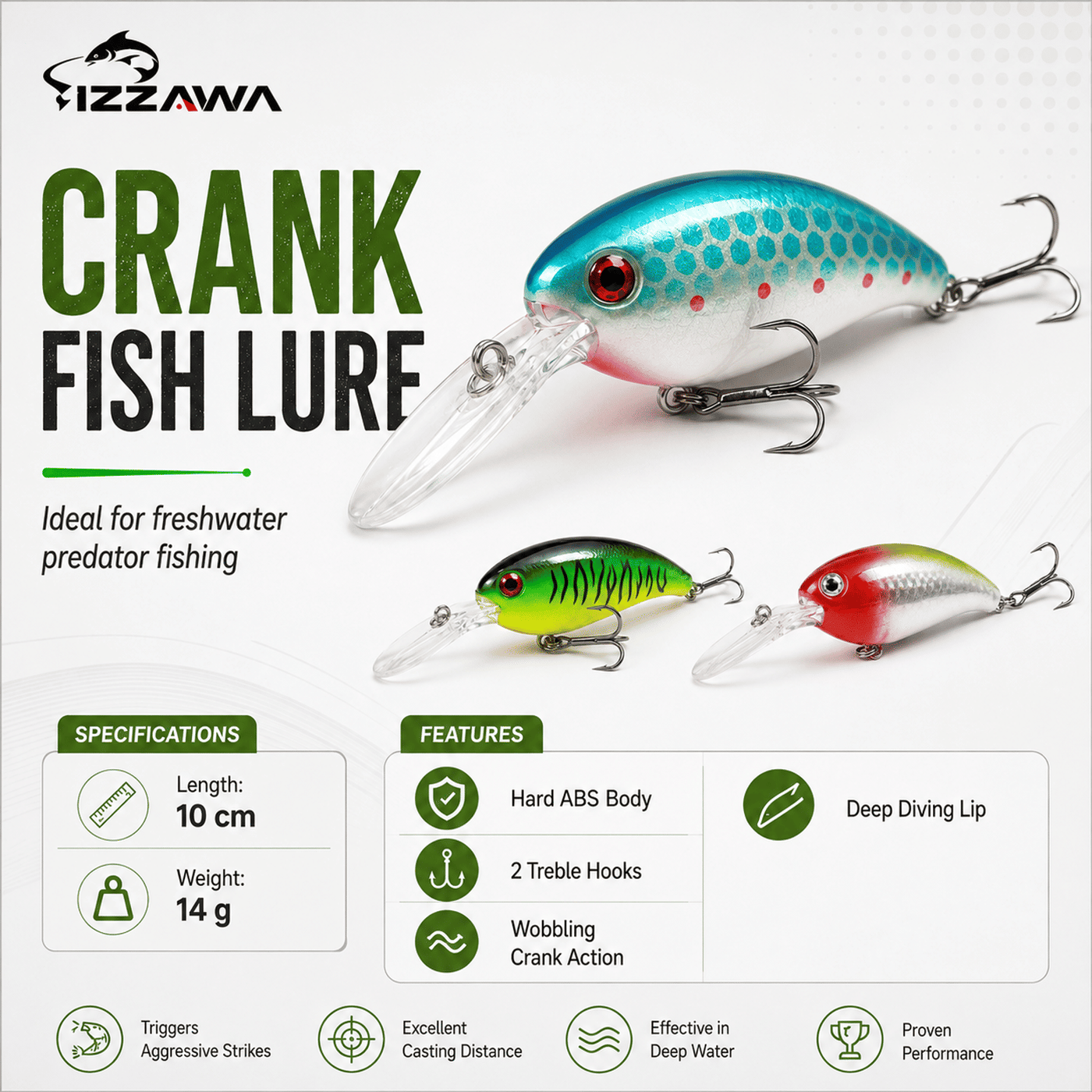 IZZAWA Crank Fish Lure 10cm 14g - Red Head Silver | Pack of 1