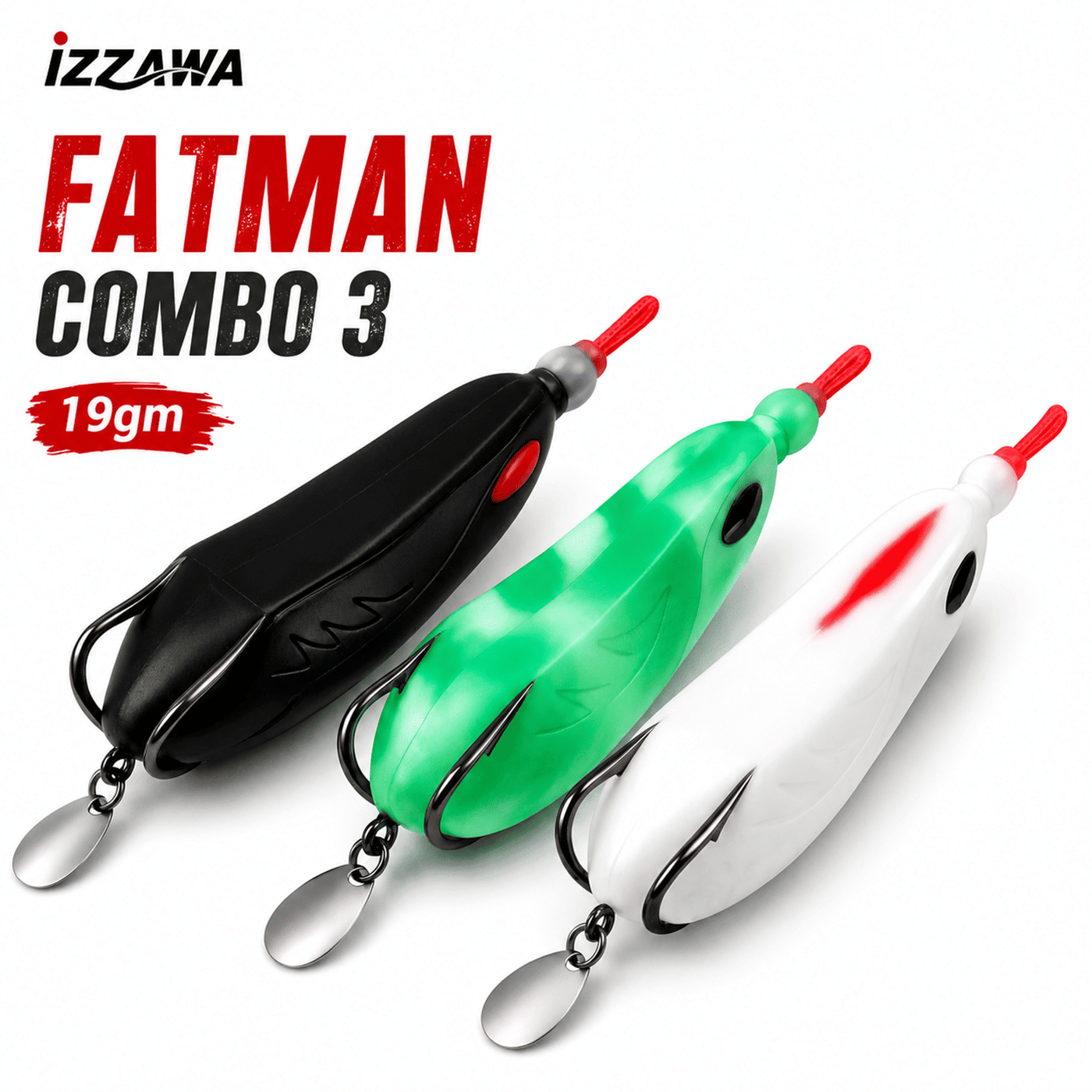 IZZAWA Fatman Combo 3 Frog Lure Fishing 19g | Pack of 3 Mixed Colours
