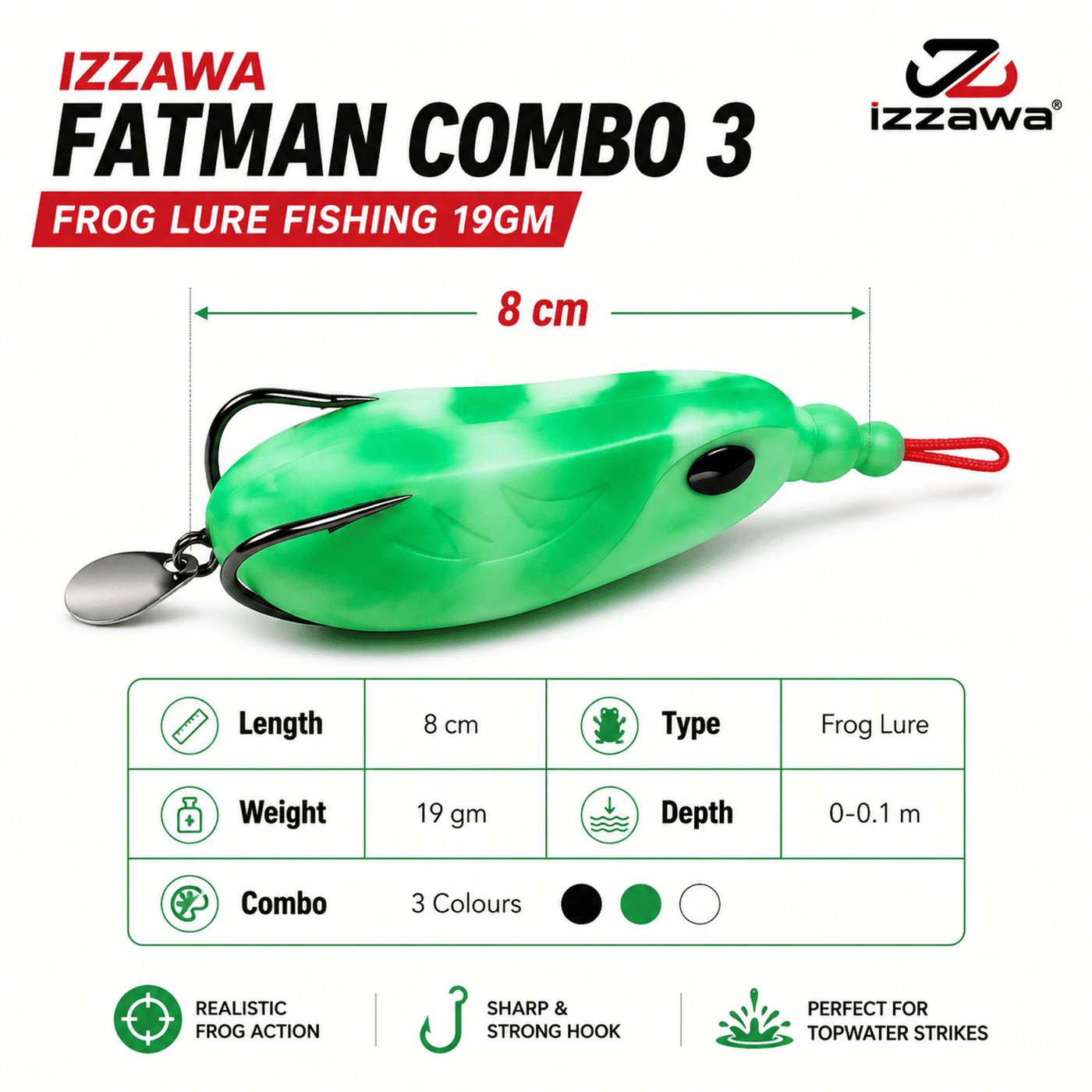 IZZAWA Fatman Combo 3 Frog Lure Fishing 19g | Pack of 3 Mixed Colours