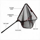 Rapala landing net folding hoop, mesh and grip details