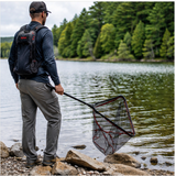 Rapala folding landing net ready at a freshwater shoreline