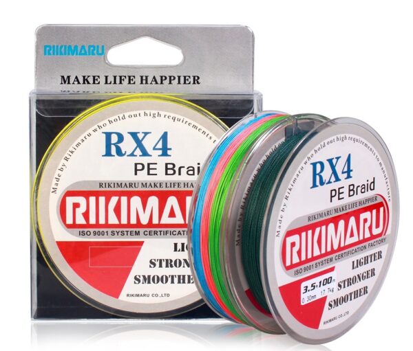 Rikimaru RX4 4X braided fishing line 100m on white background