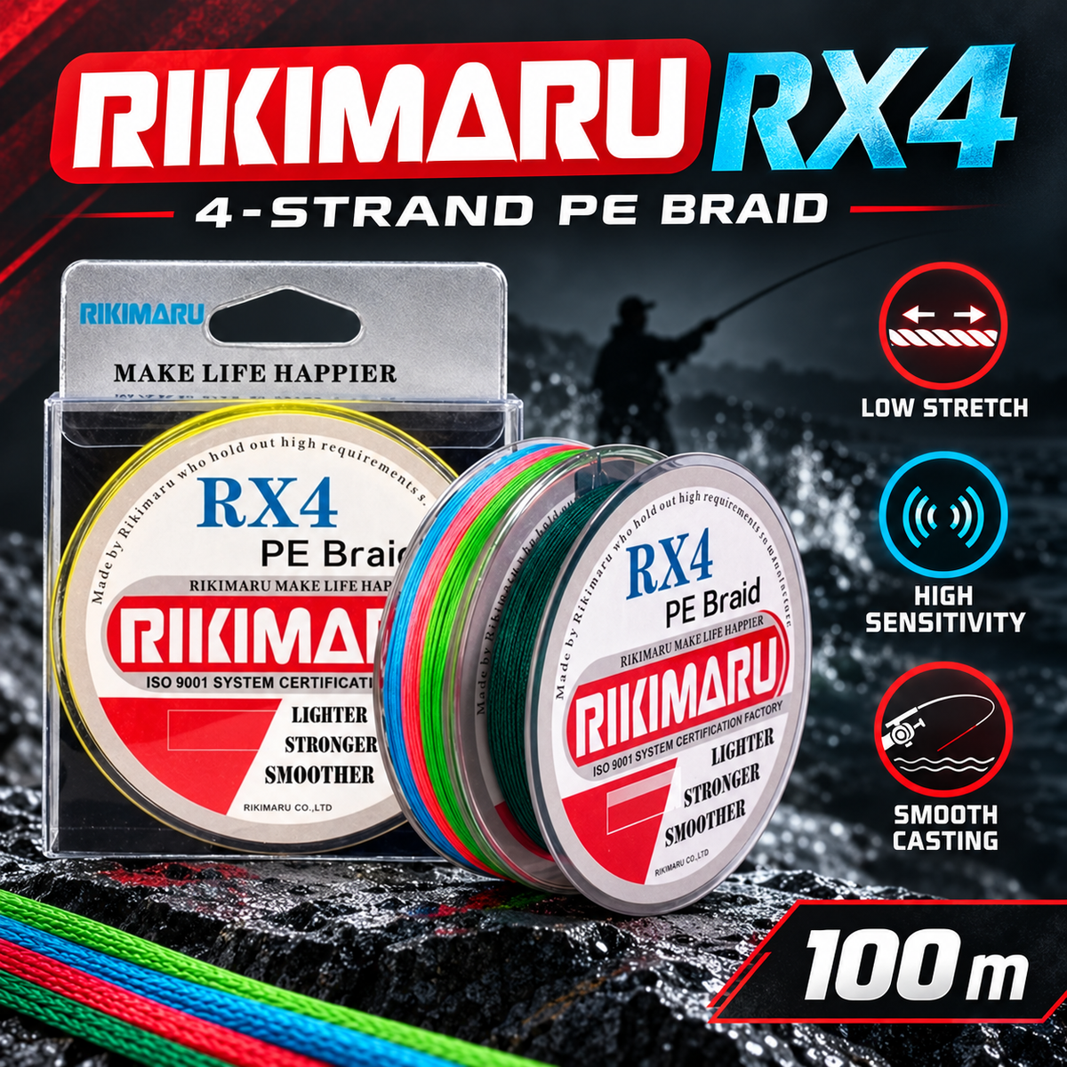 Rikimaru RX4 4-strand PE braid features