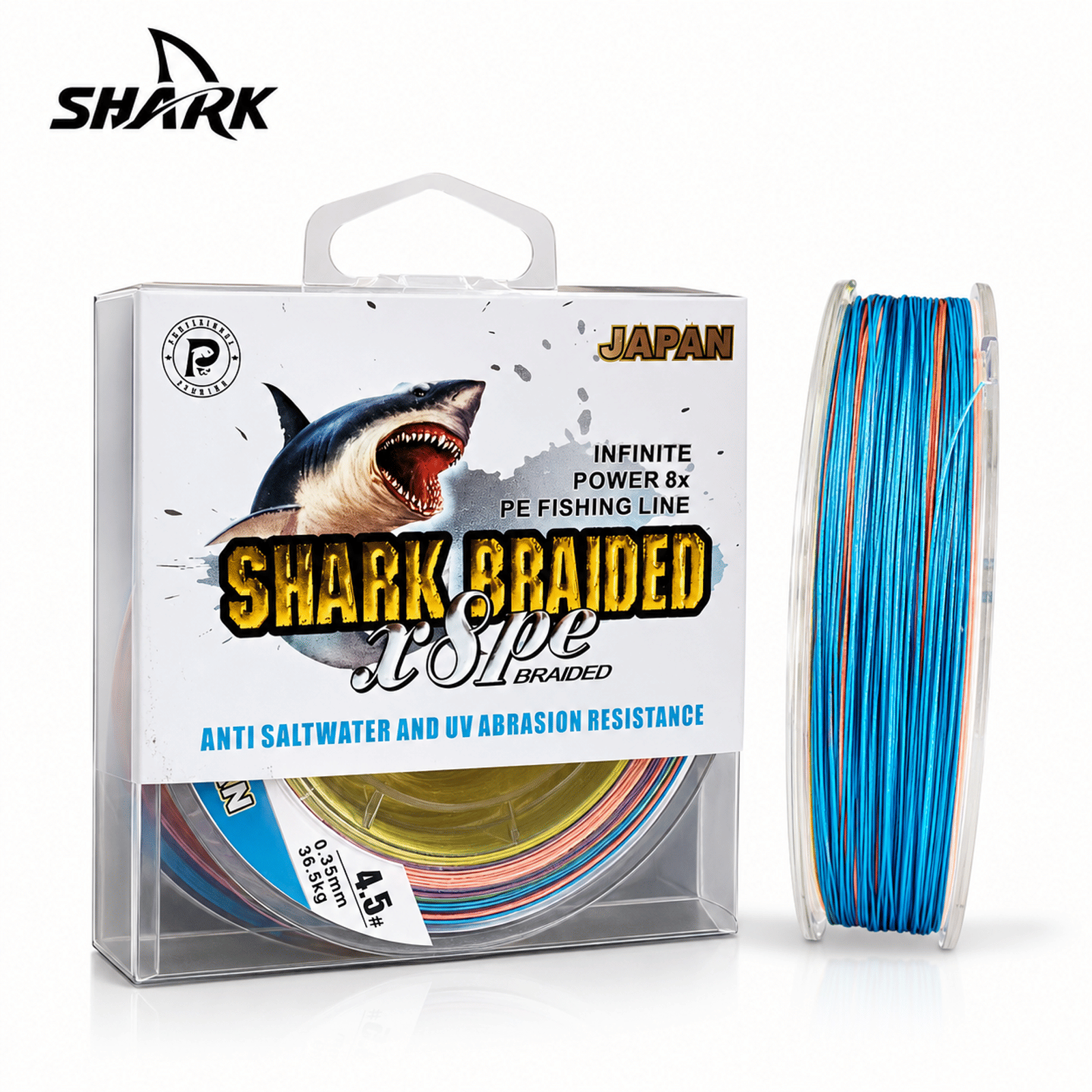 Shark Braided Fishing Line 0.35mm up to 35Kg 100m - Multicolour