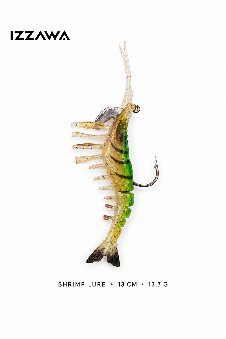 IZZAWA Shrimp Lure 13cm 13.7g Green Tiger – Barramundi Snapper Bait