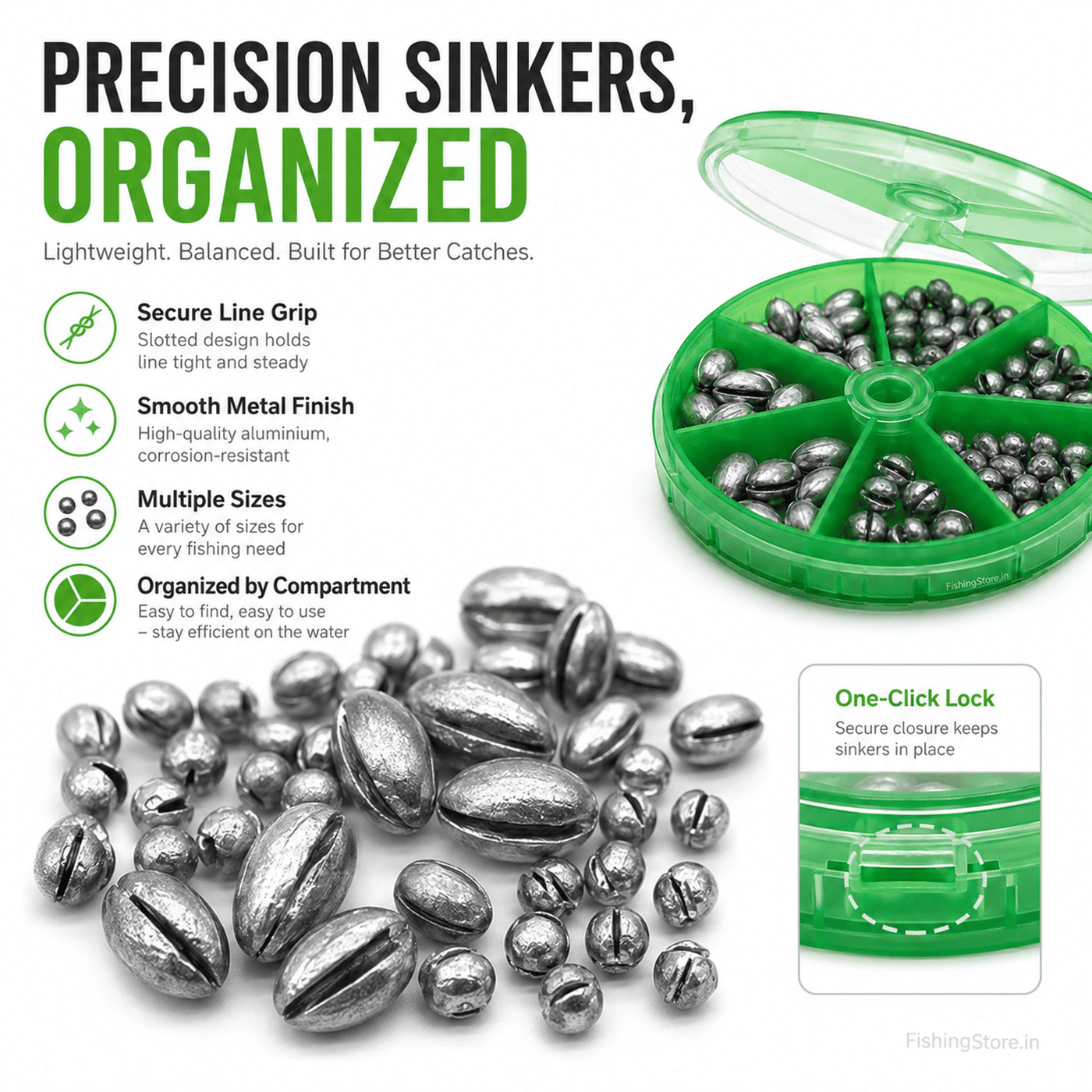 IZZAWA Lightweight Fishing Lead Sinker Box Assorted Weights 25 pcs