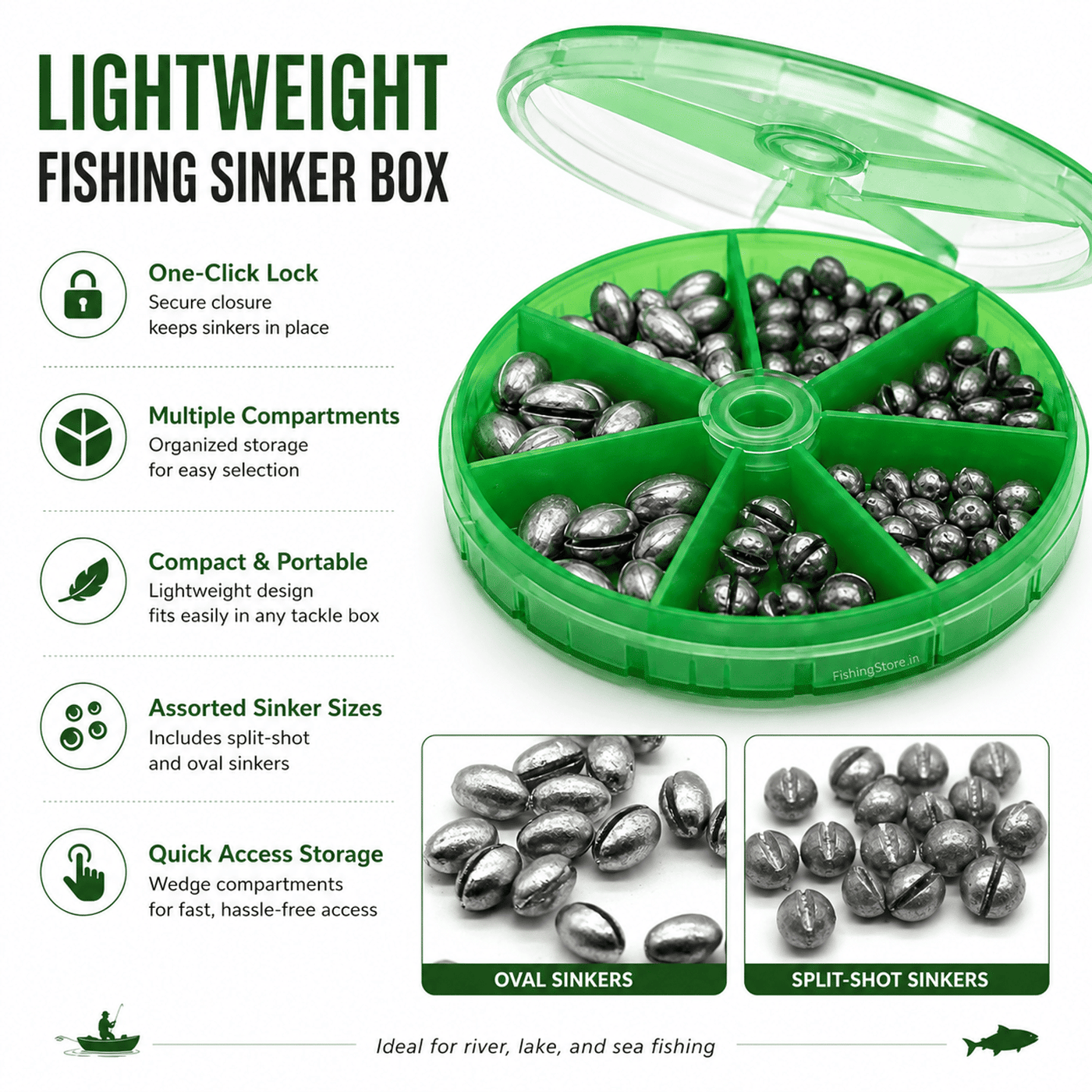 IZZAWA Lightweight Fishing Lead Sinker Box Assorted Weights 25 pcs