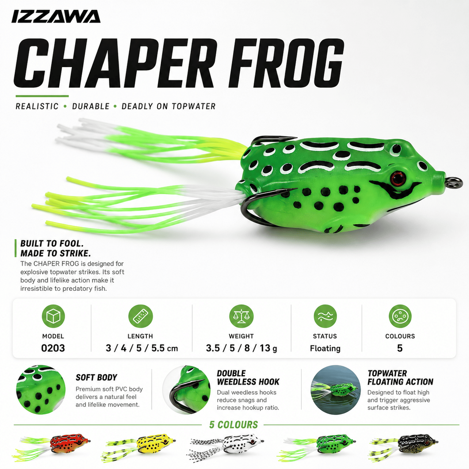 IZZAWA Chaper Frog Lure - Black Olive | Pack of 1