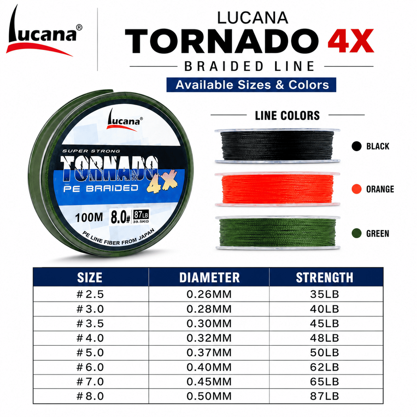 Lucana Tornado 4X Braided Fishing Line 100m