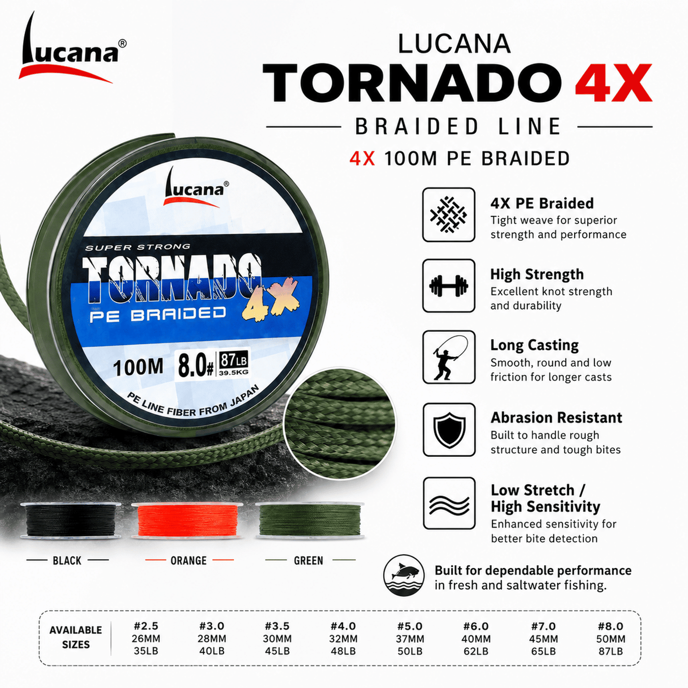 Lucana Tornado 4X Braided Fishing Line 100m