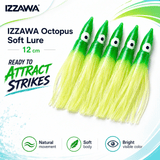 Izzawa Octopus Soft Lure 12cm - Green Glow - Pack of 5