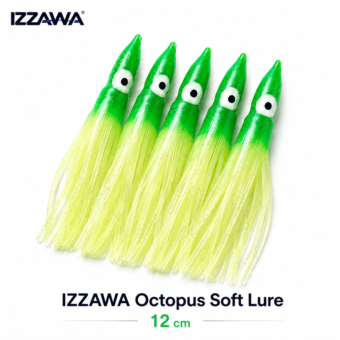Izzawa Octopus Soft Lure 12cm - Green Glow - Pack of 5