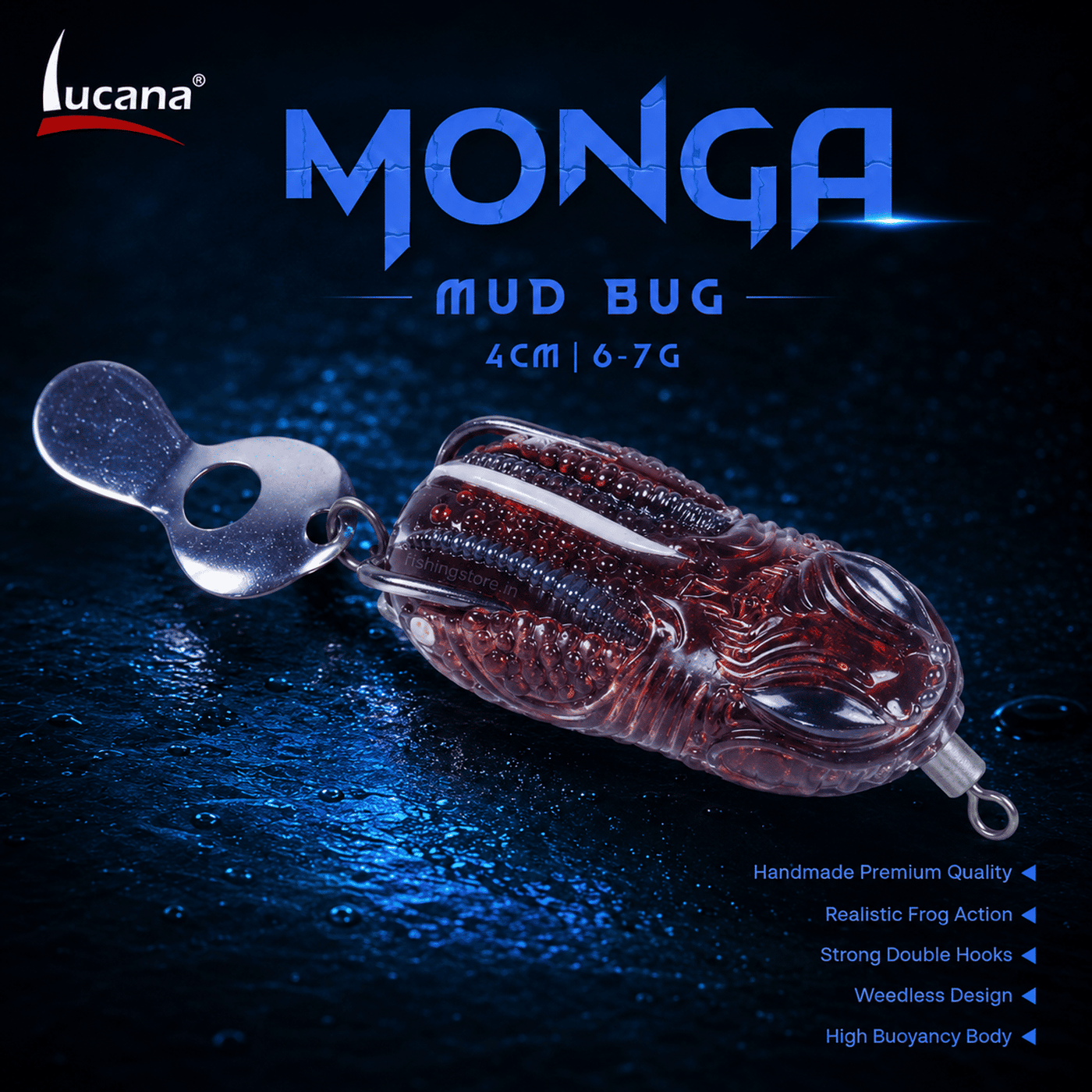 Lucana Monga Handmade Frog Lure 4cm 6-7g | Mud Bug | Weedless Topwater Frog