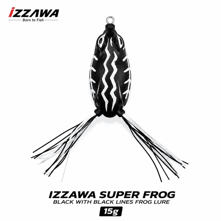 IZZAWA Super Frog Black with Black Lines Frog Lure 15g | Pack of 1