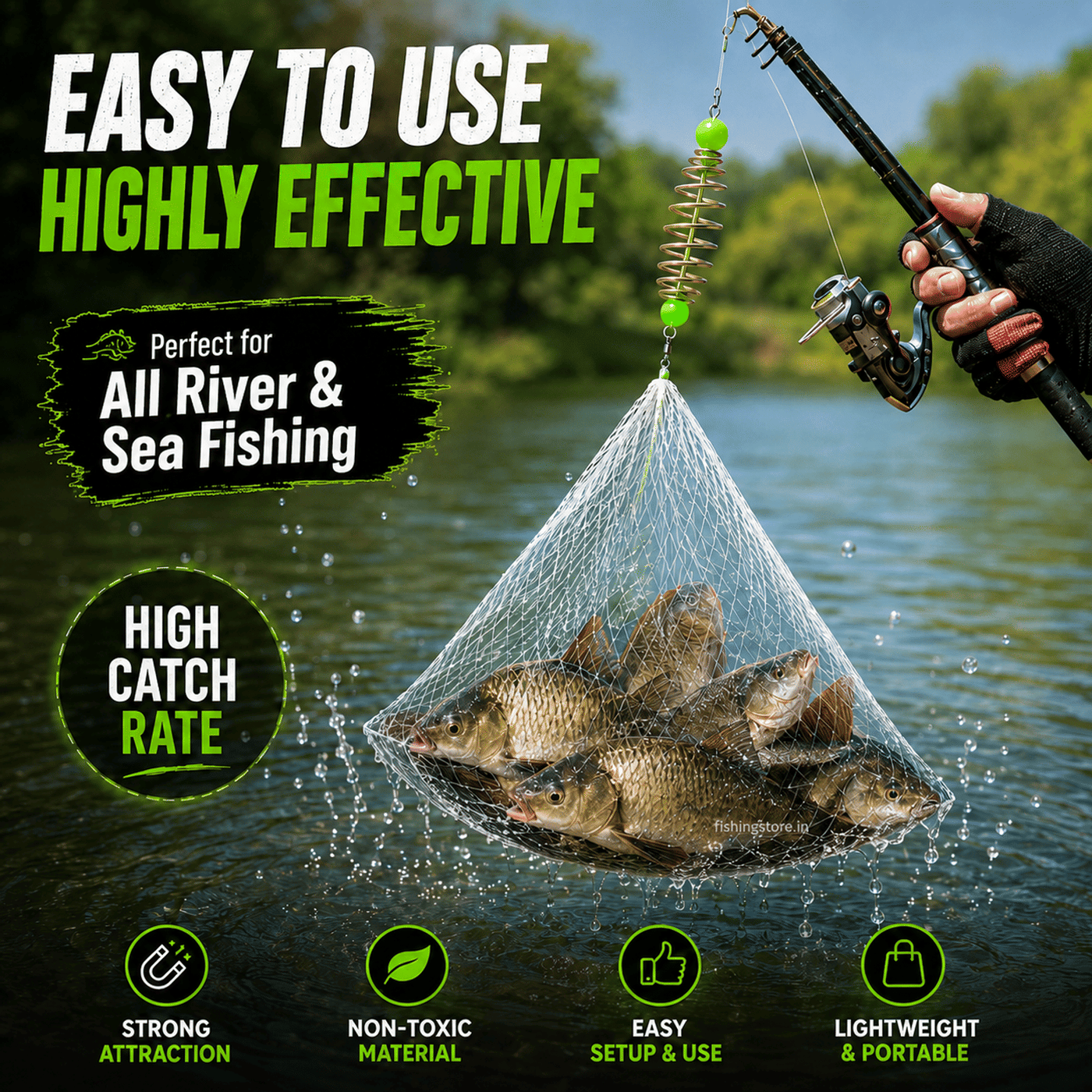 IZZAWA Bait Feeder Net Trap Pack of 2 | Spring Cage Fish Catcher for all Fish types