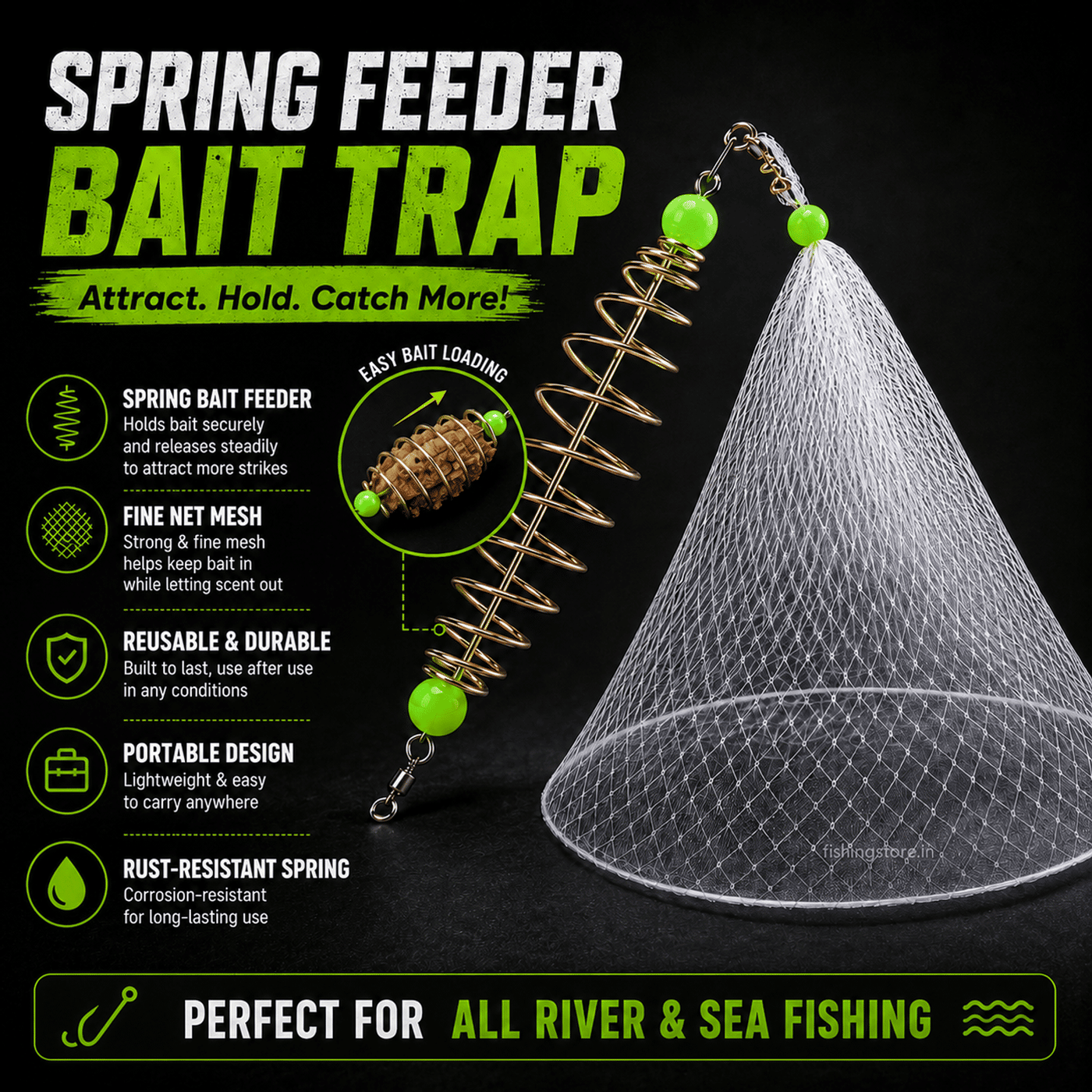 IZZAWA Bait Feeder Net Trap Pack of 2 | Spring Cage Fish Catcher for all Fish types