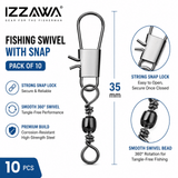 IZZAWA Fishing Swivel with Snap - Pack of 10