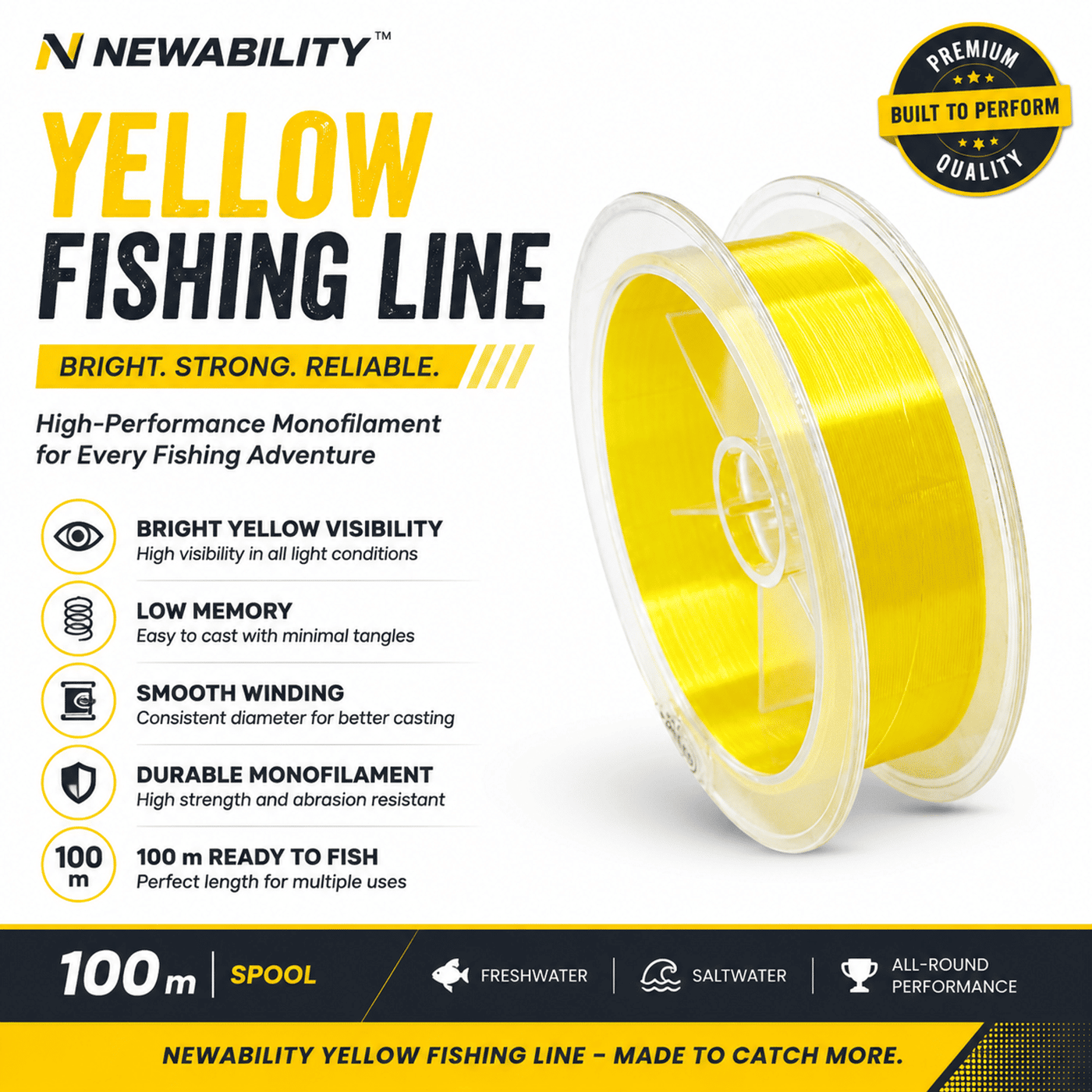 Newability Yellow Fishing Line 0.55mm upto 20Kg 100m