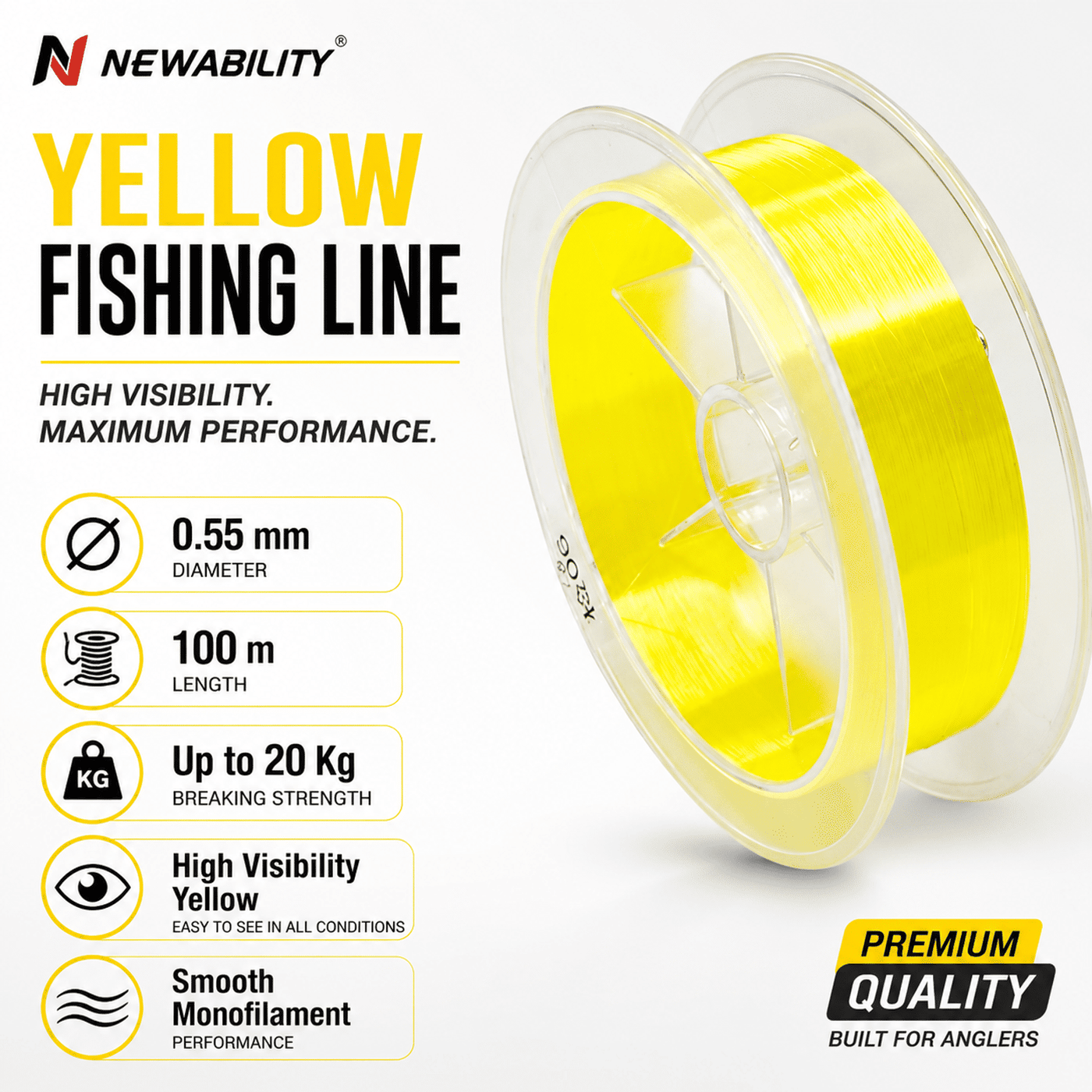 Newability Yellow Fishing Line 0.55mm upto 20Kg 100m